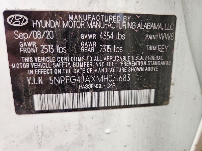 2021 Hyundai Sonata მანქანა იყიდება აუქციონზე, vin: 5NPEG4JAXMH071683, აუქციონის ნომერი: 52127076