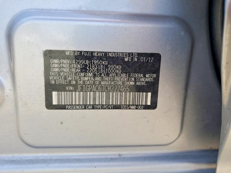 Продажа на аукционе авто 2012 Subaru Impreza, vin: JF1GPAC67CH222465, номер лота: 53931436