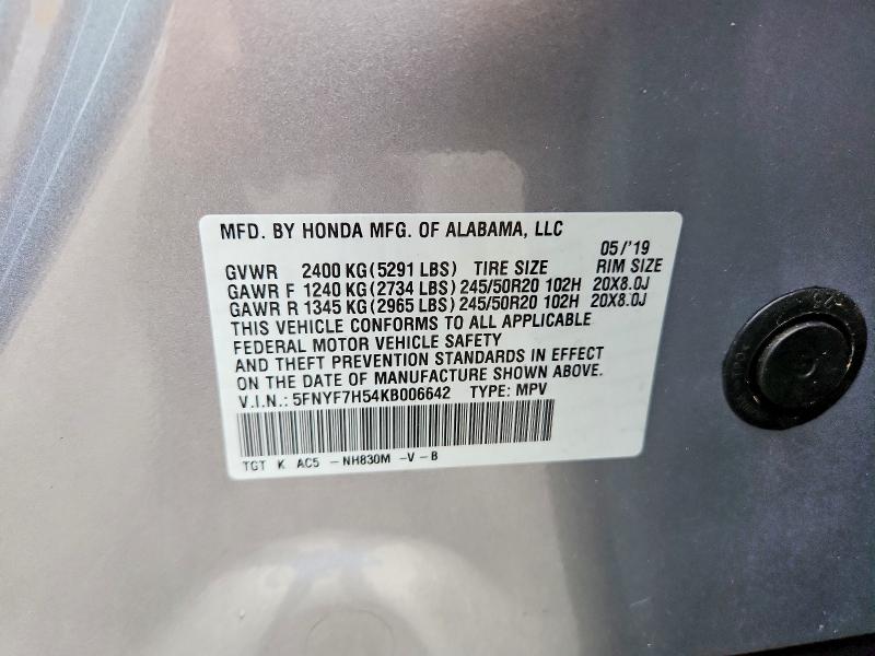 Aukcja sprzedaży 2019 Honda Passport, vin: 5FNYF7H54KB006642, numer aukcji: 52449856