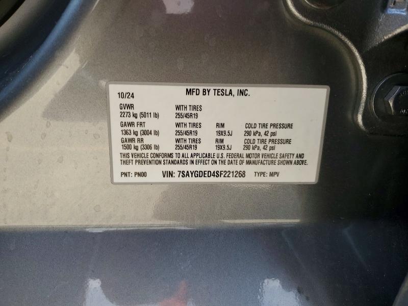 52370986 :رقم المزاد ، 7SAYGDED4SF221268 vin ، 2025 Tesla Model Y مزاد بيع