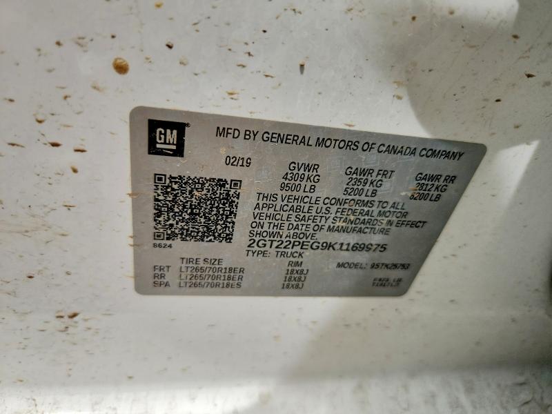 55001656 :رقم المزاد ، 2GT22PEG9K1169975 vin ، 2019 Gmc Sierra مزاد بيع