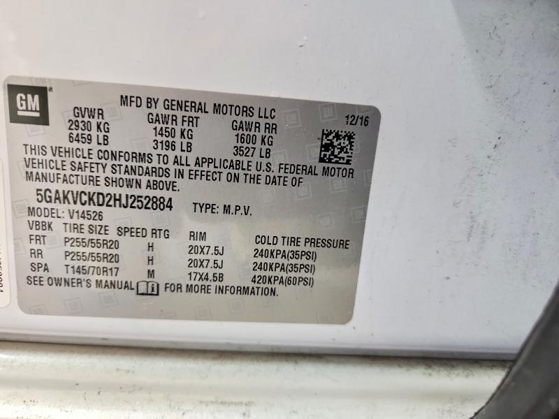Aukcja sprzedaży 2017 Buick Enclave, vin: 5GAKVCKD2HJ252884, numer aukcji: 52551706