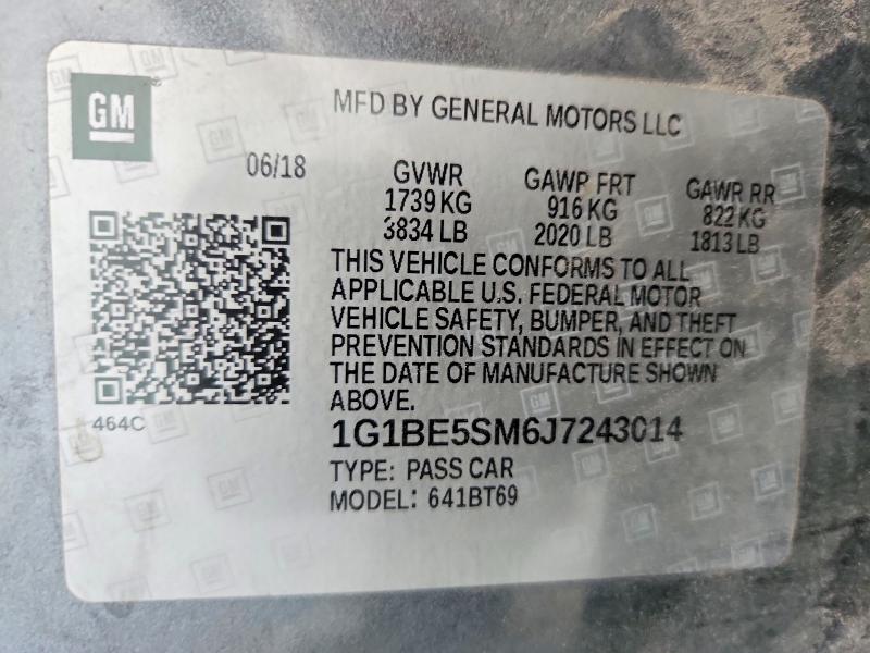 Aukcja sprzedaży 2018 Chevrolet Cruze, vin: 1G1BE5SM6J7243014, numer aukcji: 53451846