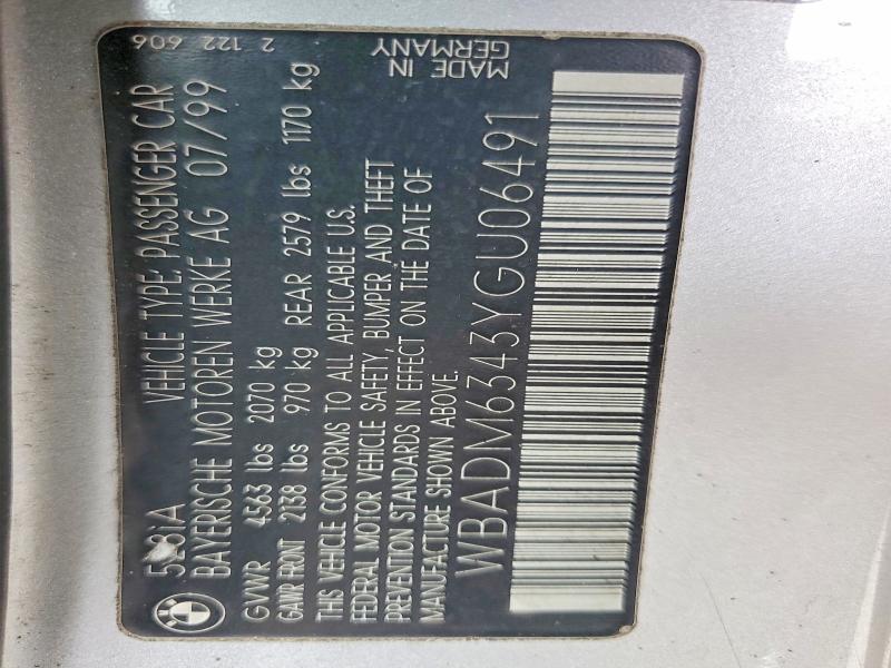 Продаж на аукціоні авто 2000 Bmw 528, vin: WBADM6343YGU06491, номер лоту: 52896966