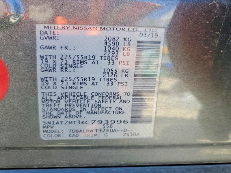 52156056 :رقم المزاد ، 5N1AT2MT3KC793996 vin ، 2019 Nissan Rogue مزاد بيع