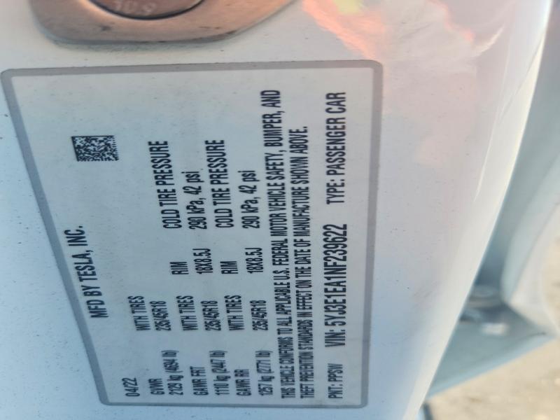 Продажа на аукционе авто 2022 Tesla Model 3, vin: 5YJ3E1EA1NF239622, номер лота: 51631226