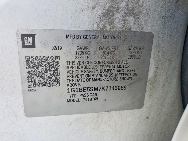 Aukcja sprzedaży 2019 Chevrolet Cruze, vin: 1G1BE5SM7K7146969, numer aukcji: 53938556