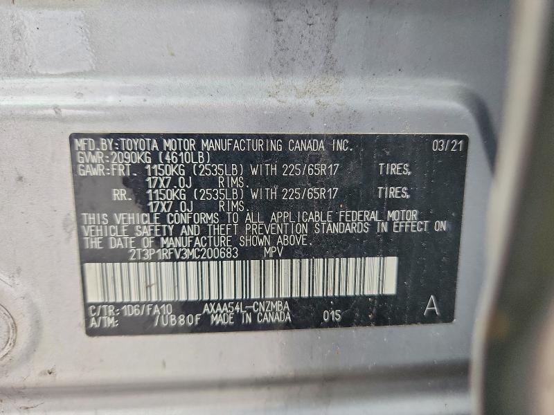 Aukcja sprzedaży 2021 Toyota Rav4, vin: 2T3P1RFV3MC200683, numer aukcji: 52759106