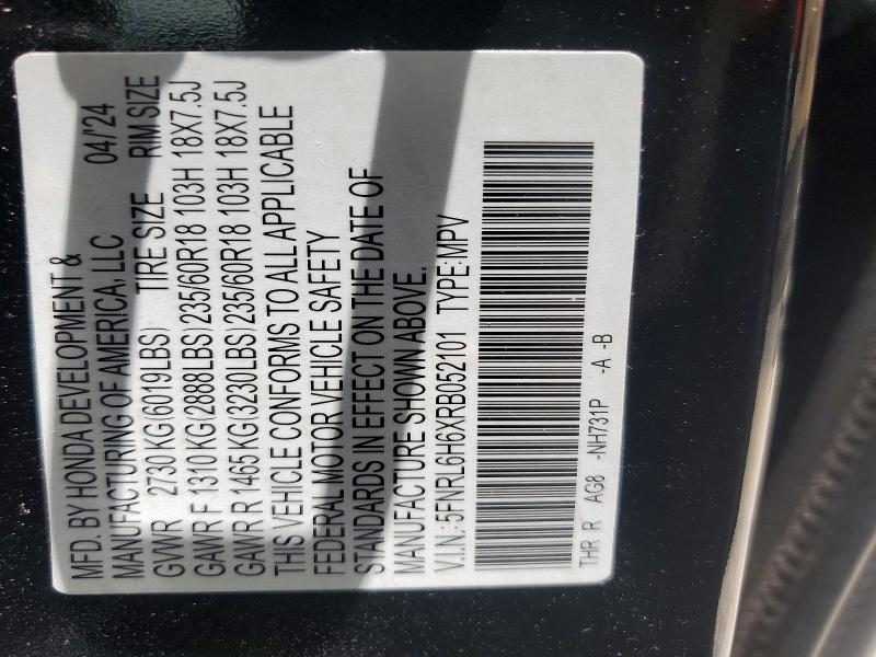 54541066 :رقم المزاد ، 5FNRL6H6XRB052101 vin ، 2024 Honda Odyssey مزاد بيع