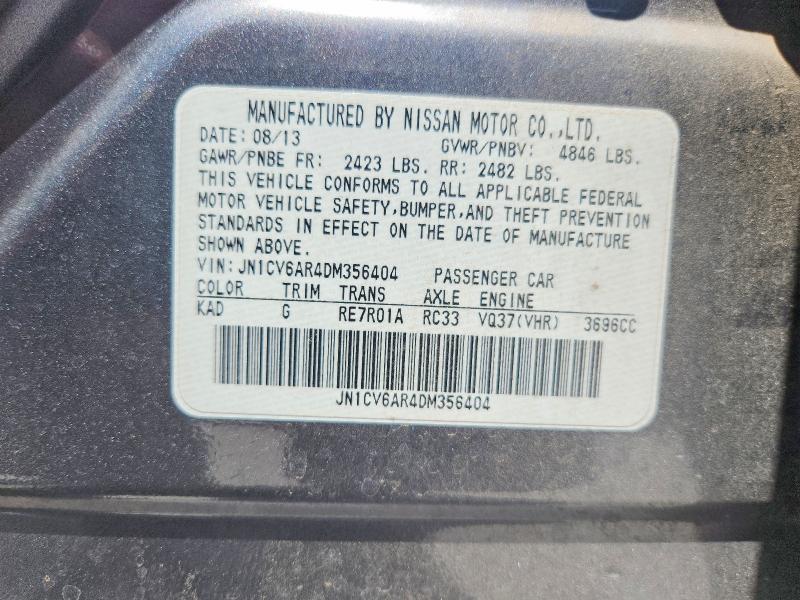 2013 Infiniti G37 Sedan მანქანა იყიდება აუქციონზე, vin: JN1CV6AR4DM356404, აუქციონის ნომერი: 53720756
