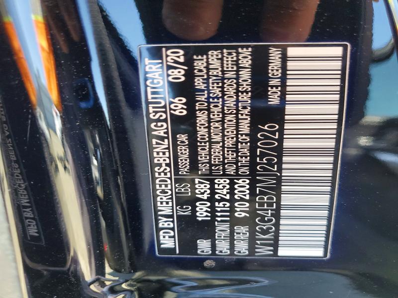 54525356 :رقم المزاد ، W1K3G4EB7MJ257026 vin ، 2021 Mercedes-benz A مزاد بيع