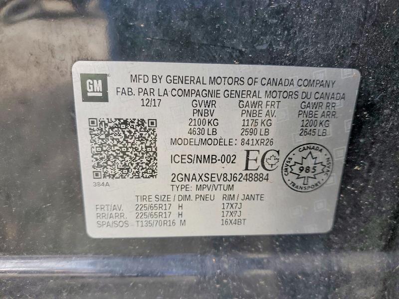 Продаж на аукціоні авто 2018 Chevrolet Equinox, vin: 2GNAXSEV8J6248884, номер лоту: 53897066