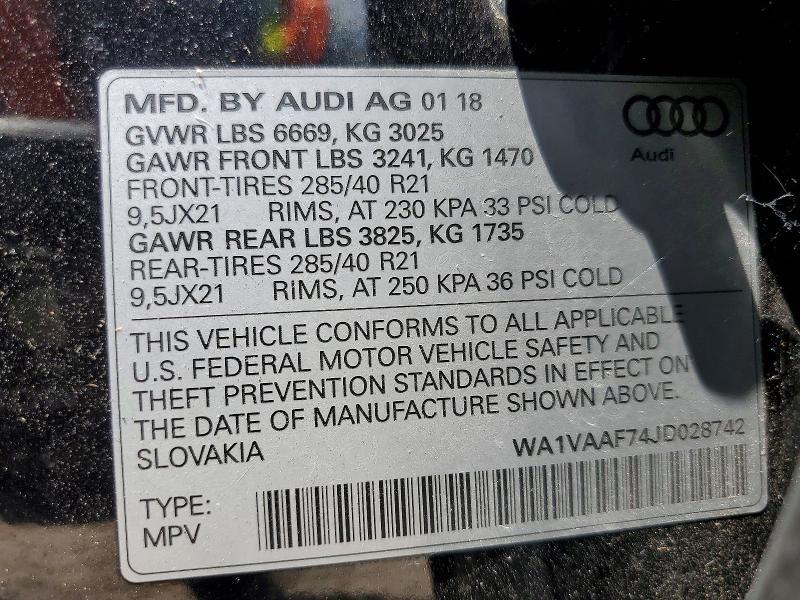 53554536 :رقم المزاد ، WA1VAAF74JD028742 vin ، 2018 Audi Q7 مزاد بيع