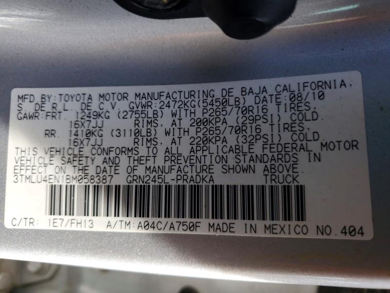 Aukcja sprzedaży 2011 Toyota Tacoma, vin: 3TMLU4EN1BM058387, numer aukcji: 52969166