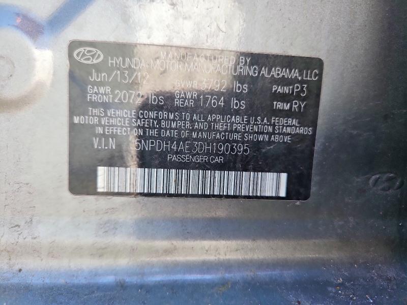 2013 Hyundai Elantra მანქანა იყიდება აუქციონზე, vin: 5NPDH4AE3DH190395, აუქციონის ნომერი: 52971756