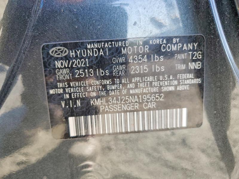 2022 Hyundai Sonata მანქანა იყიდება აუქციონზე, vin: KMHL34J25NA195652, აუქციონის ნომერი: 52095596