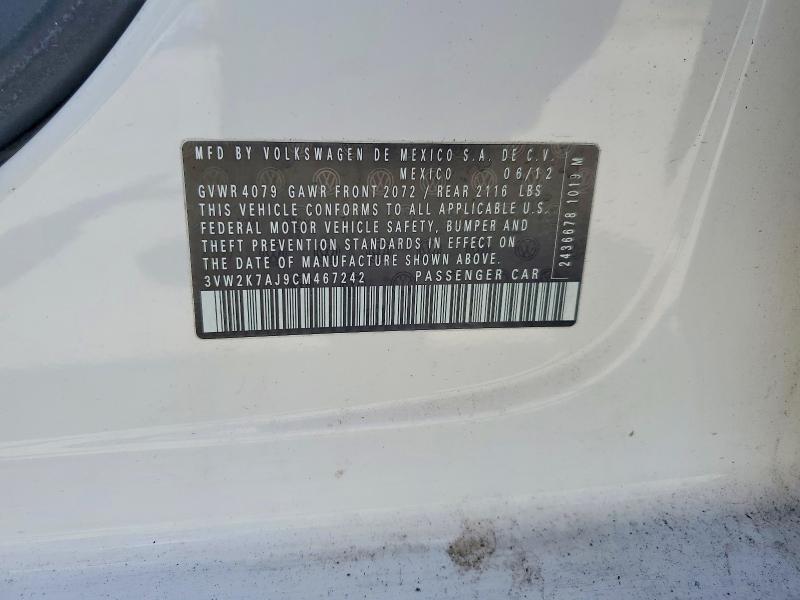 Aukcja sprzedaży 2012 Volkswagen Jetta, vin: 3VW2K7AJ9CM467242, numer aukcji: 51804356