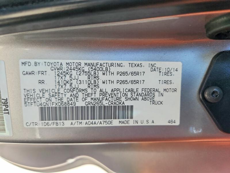 Aukcja sprzedaży 2015 Toyota Tacoma, vin: 5TFTU4GN1FX068849, numer aukcji: 54171846