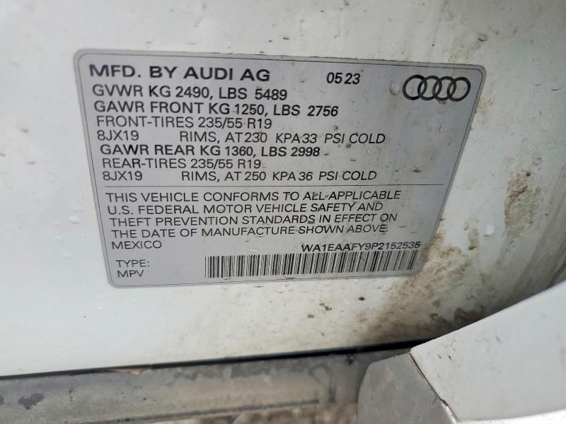 2023 Audi Q5 მანქანა იყიდება აუქციონზე, vin: WA1EAAFY9P2152535, აუქციონის ნომერი: 53744886