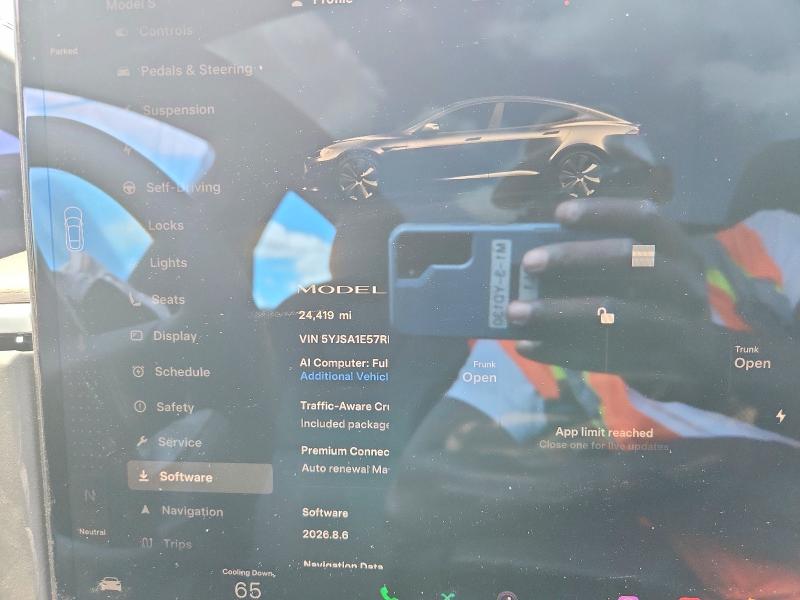 2024 Tesla Model S მანქანა იყიდება აუქციონზე, vin: 5YJSA1E57RF539889, აუქციონის ნომერი: 51325676