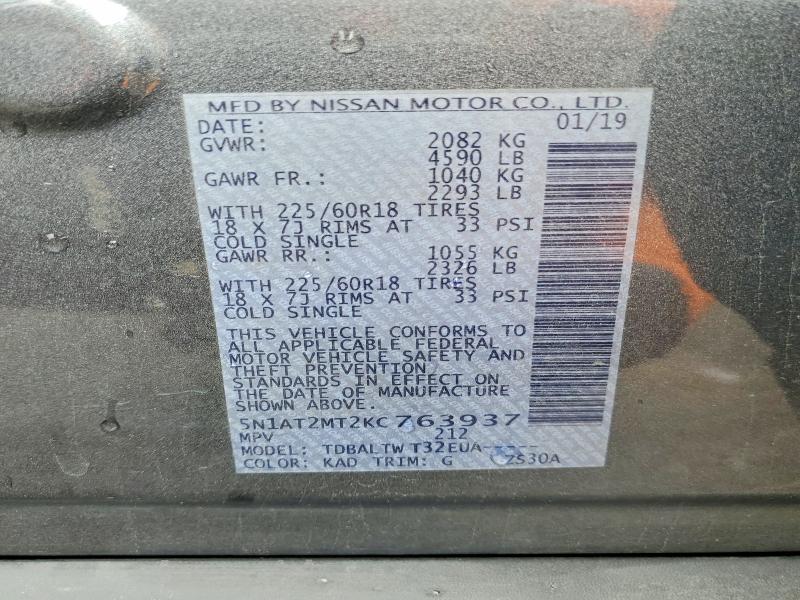 54410726 :رقم المزاد ، 5N1AT2MT2KC763937 vin ، 2019 Nissan Rogue مزاد بيع