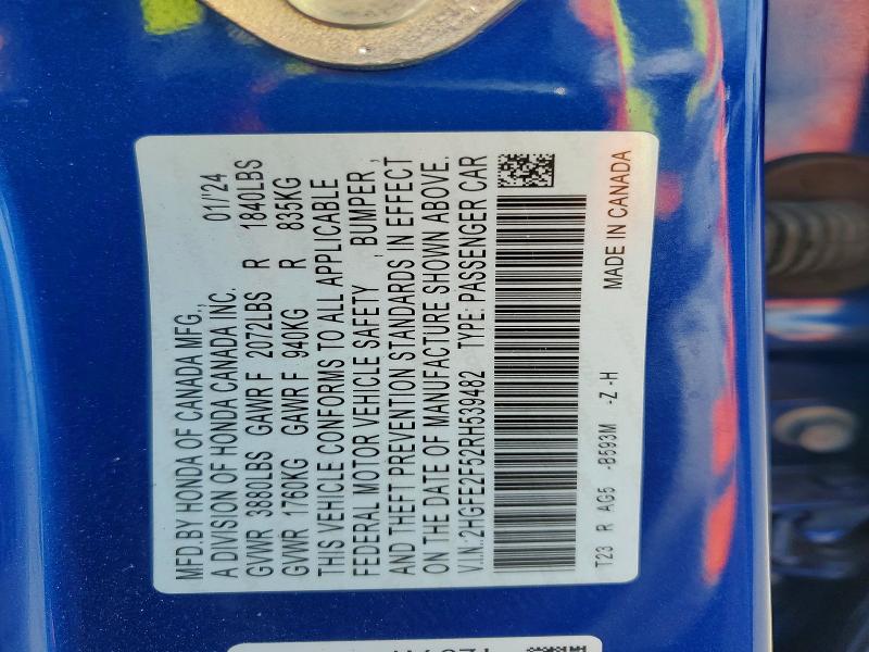 Aukcja sprzedaży 2024 Honda Civic, vin: 2HGFE2F52RH539482, numer aukcji: 55130396