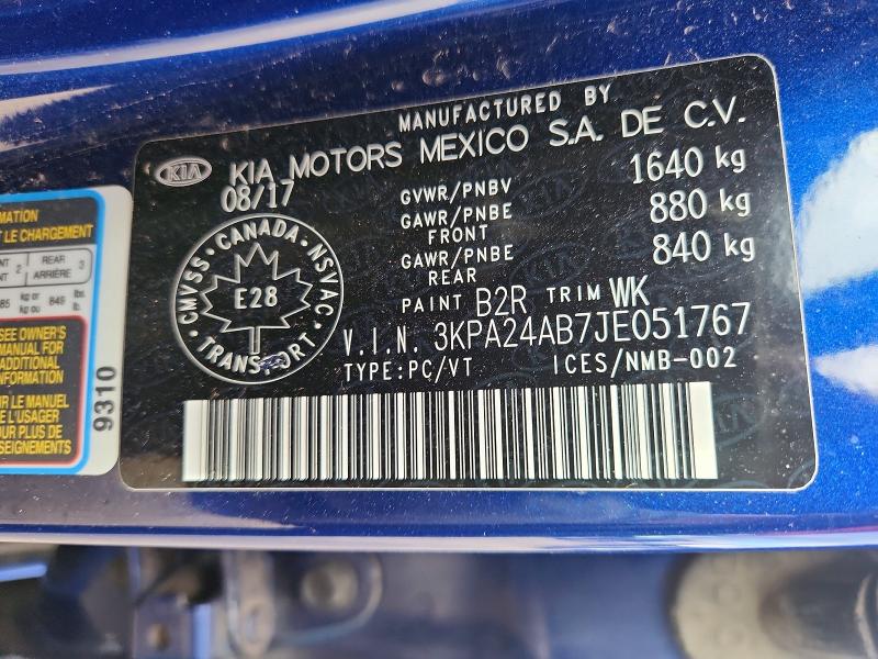 Продаж на аукціоні авто 2018 Kia Rio, vin: 3KPA24AB7JE051767, номер лоту: 53653096