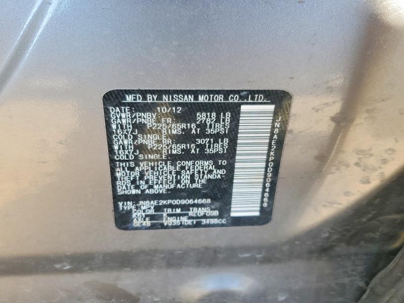 Продажа на аукционе авто 2013 Nissan Quest, vin: JN8AE2KP0D9064668, номер лота: 55210486