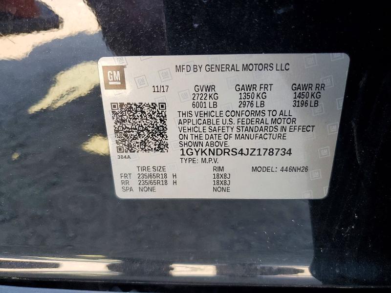 2018 Cadillac Xt5 მანქანა იყიდება აუქციონზე, vin: 1GYKNDRS4JZ178734, აუქციონის ნომერი: 53841916