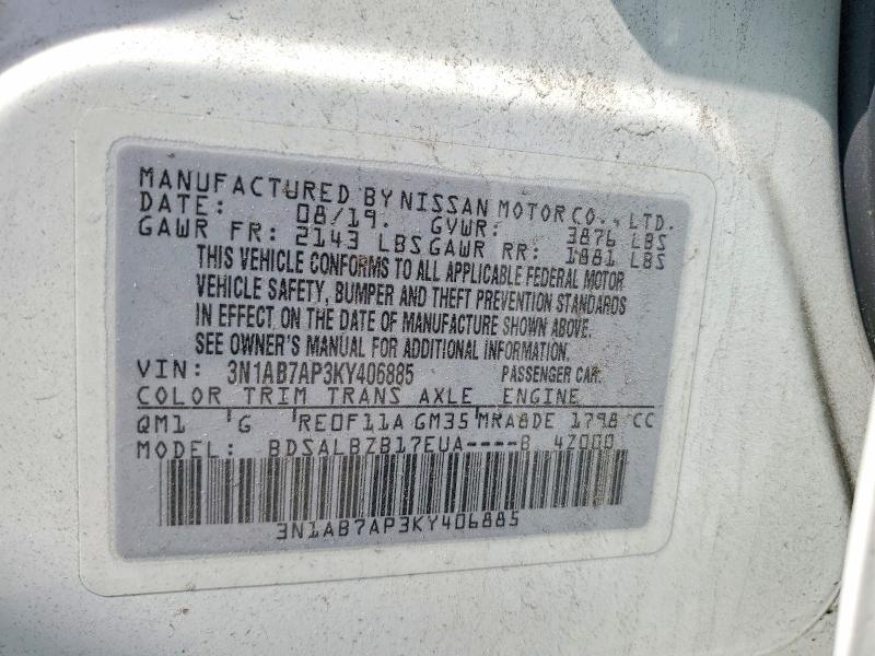 Aukcja sprzedaży 2019 Nissan Sentra, vin: 3N1AB7AP3KY406885, numer aukcji: 51889866