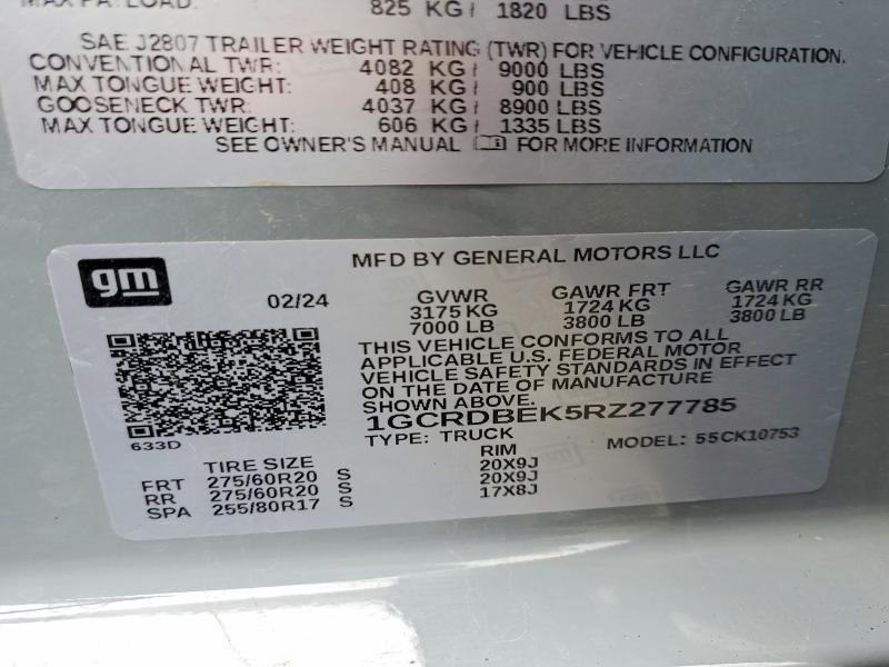53949736 :رقم المزاد ، 1GCRDBEK5RZ277785 vin ، 2024 Chevrolet Silverado مزاد بيع