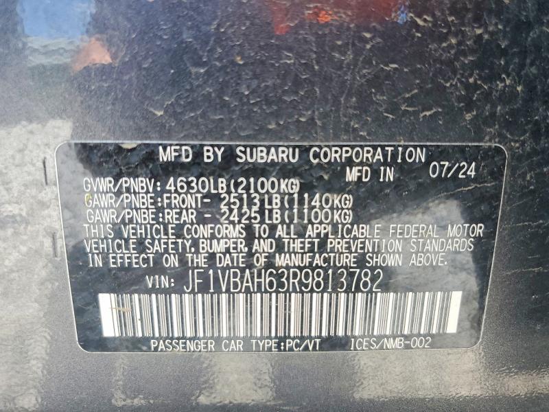 54523826 :رقم المزاد ، JF1VBAH63R9813782 vin ، 2024 Subaru Wrx مزاد بيع