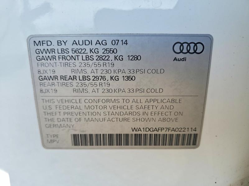 Продаж на аукціоні авто 2015 Audi Q5, vin: WA1DGAFP7FA022114, номер лоту: 53642126