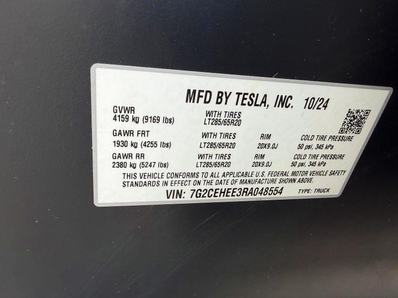 2024 Tesla Cybertruck მანქანა იყიდება აუქციონზე, vin: 7G2CEHEE3RA048554, აუქციონის ნომერი: 55358006