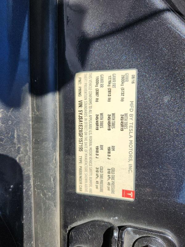 Продаж на аукціоні авто 2016 Tesla Model S, vin: 5YJSA1E2XGF157195, номер лоту: 51373336
