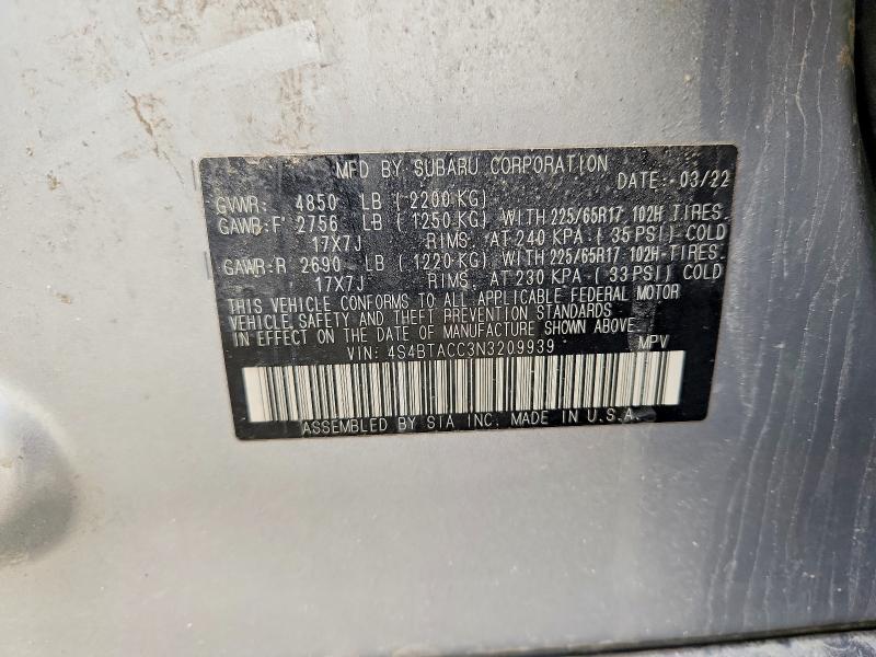 Продаж на аукціоні авто 2022 Subaru Outback, vin: 4S4BTACC3N3209939, номер лоту: 53818426