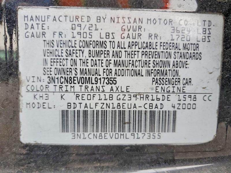 52676516 :رقم المزاد ، 3N1CN8EV0ML917355 vin ، 2021 Nissan Versa مزاد بيع