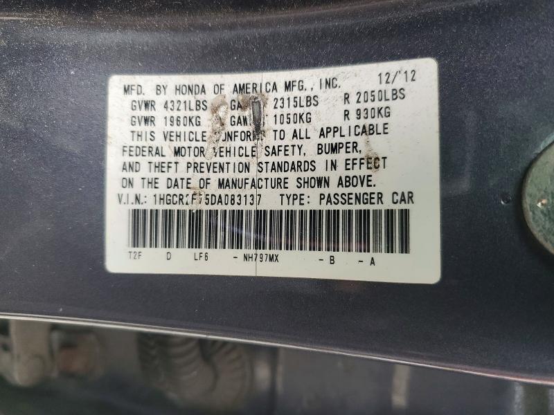 2013 Honda Accord მანქანა იყიდება აუქციონზე, vin: 1HGCR2F75DA083137, აუქციონის ნომერი: 53391036