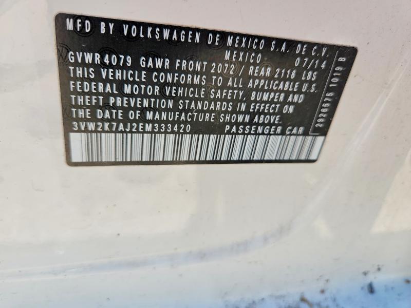 52352416 :رقم المزاد ، 3VW2K7AJ2EM333420 vin ، 2014 Volkswagen Jetta مزاد بيع
