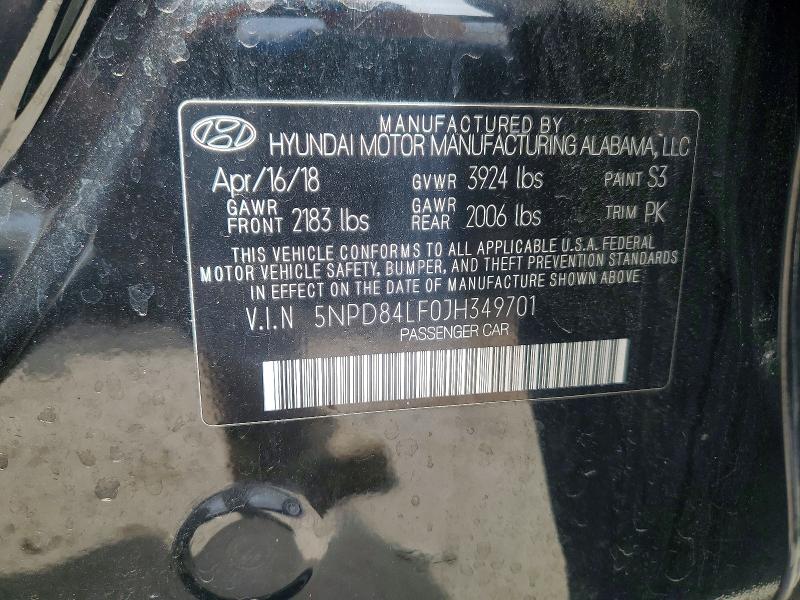 53344116 :رقم المزاد ، 5NPD84LF0JH349701 vin ، 2018 Hyundai Elantra مزاد بيع