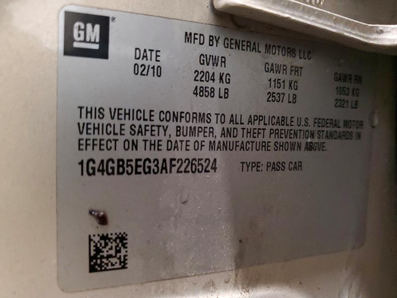53620336 :رقم المزاد ، 1G4GB5EG3AF226524 vin ، 2010 Buick Lacrosse مزاد بيع