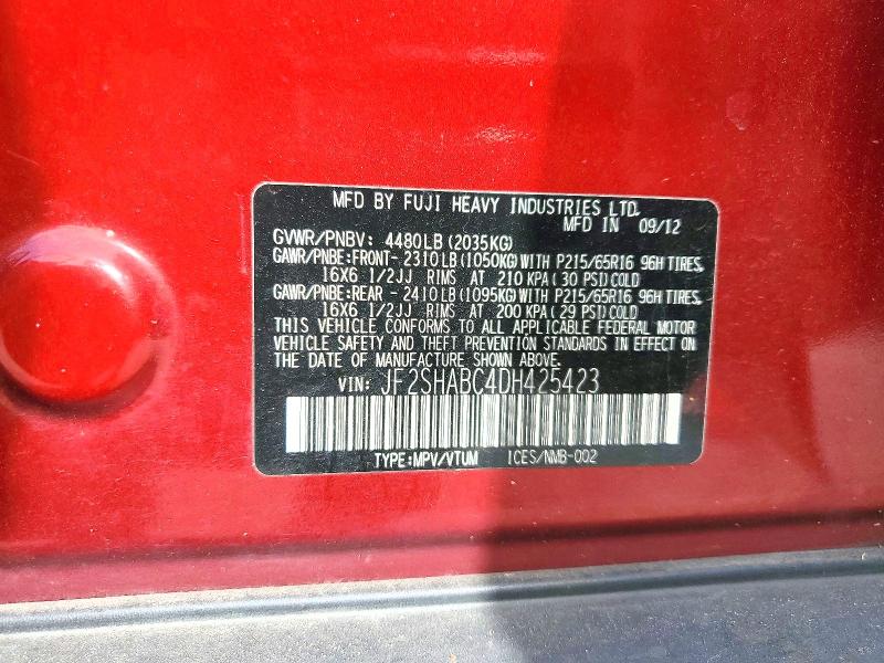 Продажа на аукционе авто 2013 Subaru Forester, vin: JF2SHABC4DH425423, номер лота: 52457106