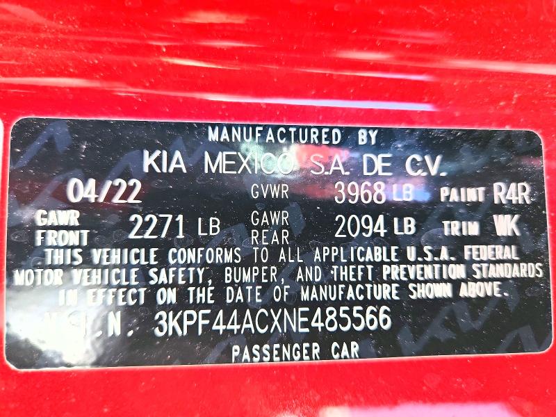 Продаж на аукціоні авто 2022 Kia Forte, vin: 3KPF44ACXNE485566, номер лоту: 55424126