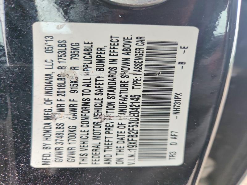 Продаж на аукціоні авто 2013 Honda Civic, vin: 19XFB2F53DE042145, номер лоту: 54442646