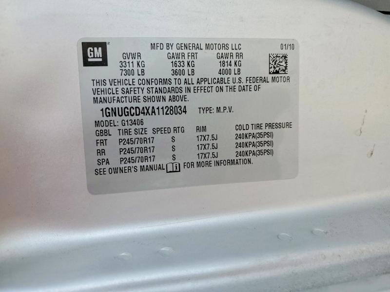 Aukcja sprzedaży 2010 Chevrolet Express G1500, vin: 1GNUGCD4XA1128034, numer aukcji: 51599996
