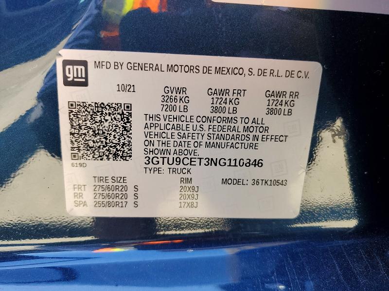 54545536 :رقم المزاد ، 3GTU9CET3NG110846 vin ، 2022 Gmc Sierra Limited مزاد بيع