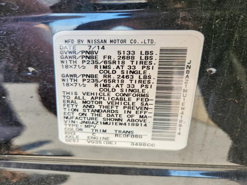 Aukcja sprzedaży 2014 Nissan Murano, vin: JN8AZ1MU1EW418914, numer aukcji: 55139966
