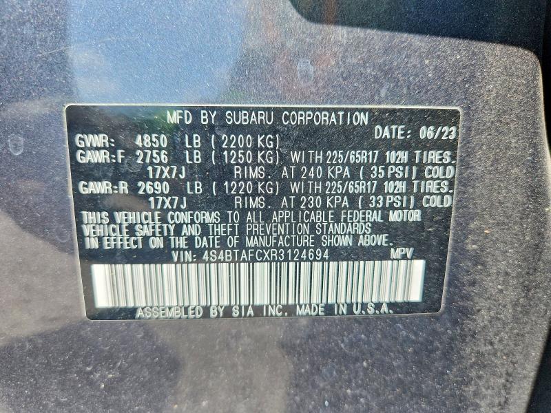 Aukcja sprzedaży 2024 Subaru Outback, vin: 4S4BTAFCXR3124694, numer aukcji: 53775866