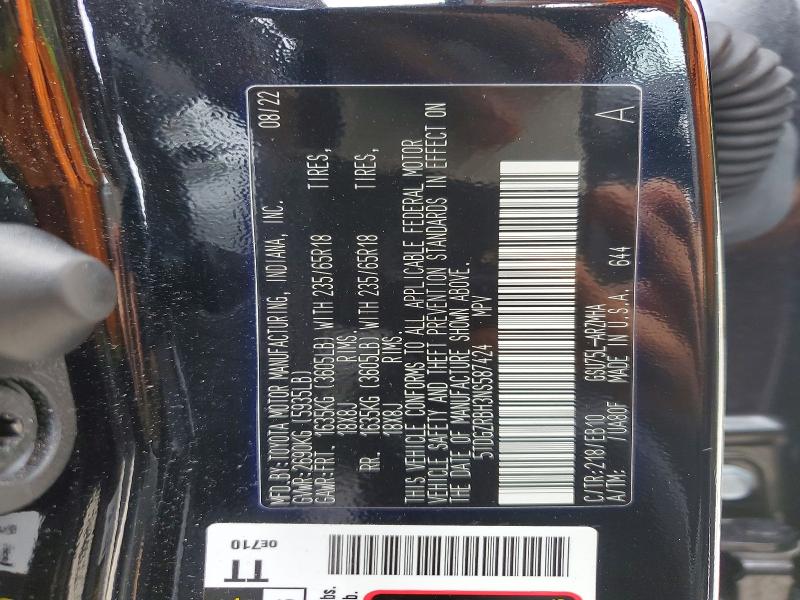 52450406 :رقم المزاد ، 5TDGZRBH3NS587424 vin ، 2022 Toyota Highlander مزاد بيع