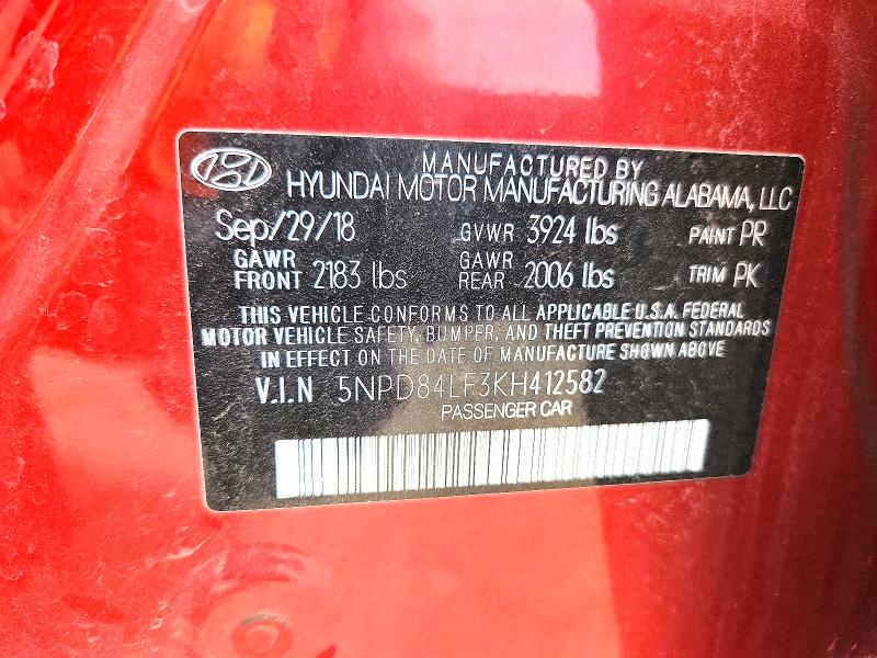 Aukcja sprzedaży 2019 Hyundai Elantra, vin: 5NPD84LF3KH412582, numer aukcji: 55574236